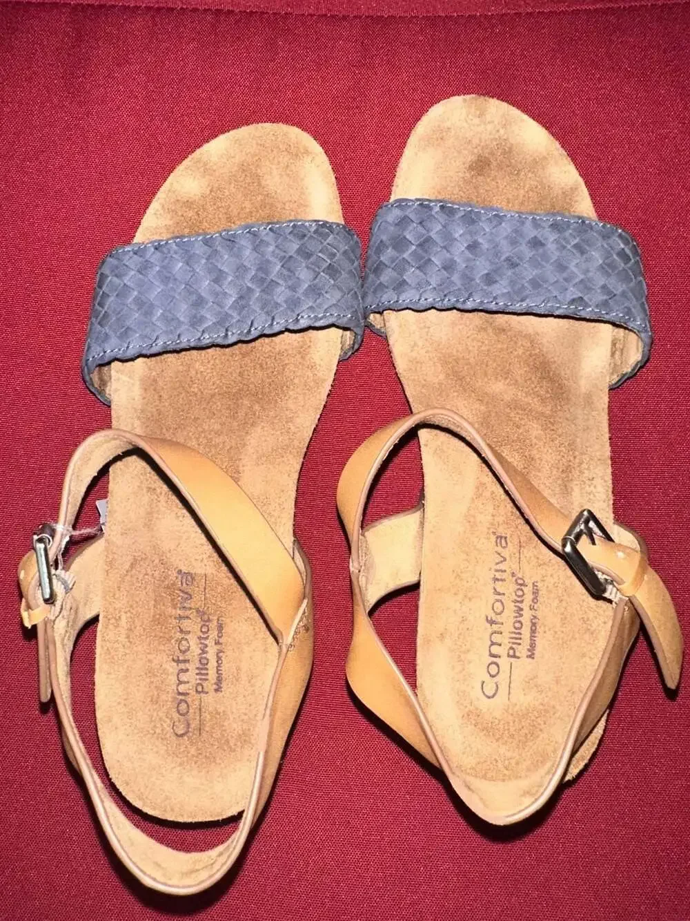 No.17 Comfortiva Clea 16 Sandals, Blue Woven Wedge Heels